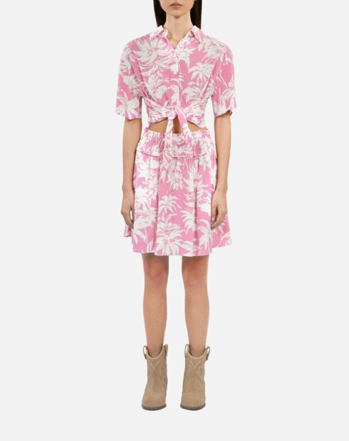 Jupe courte imprimée avec smocks rose et blanche