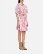 Jupe courte imprimée avec smocks rose et blanche