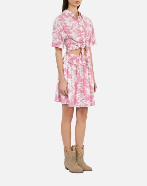 Jupe courte imprimée avec smocks rose et blanche