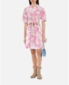 Jupe courte imprimée avec smocks rose et blanche