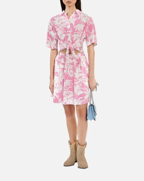 Jupe courte imprimée avec smocks rose et blanche