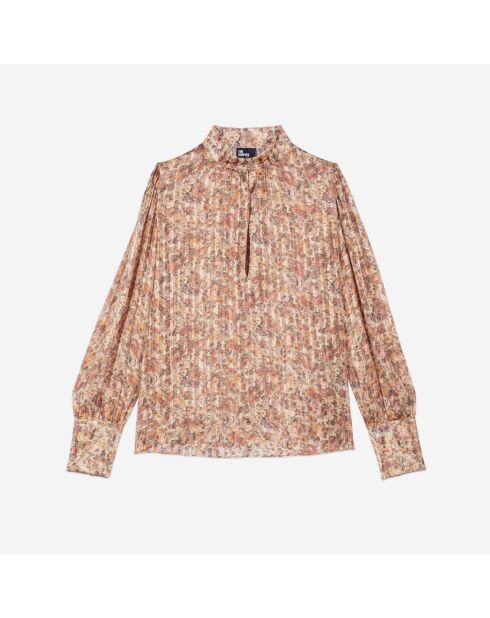 Top 100% soie imprimé fleuri Camel