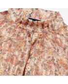 Top 100% soie imprimé fleuri Camel