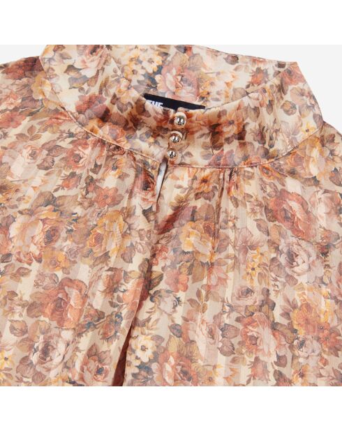 Top 100% soie imprimé fleuri Camel