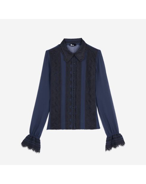 Chemise 100% soie bleu marine