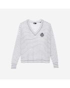 Pull Blason à rayures en laine et cachemire blanc et bleu