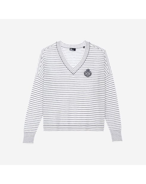 Pull Blason à rayures en laine et cachemire blanc et bleu