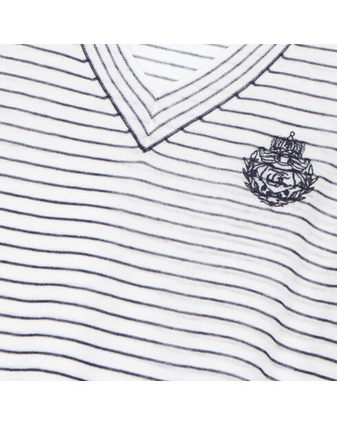 Pull Blason à rayures en laine et cachemire blanc et bleu