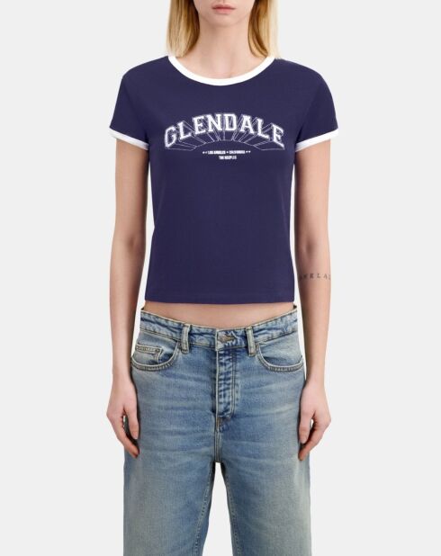 T-shirt avec sérigraphie bleu marine délavé