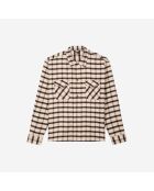 Chemise manches longues à carreaux beige et noire