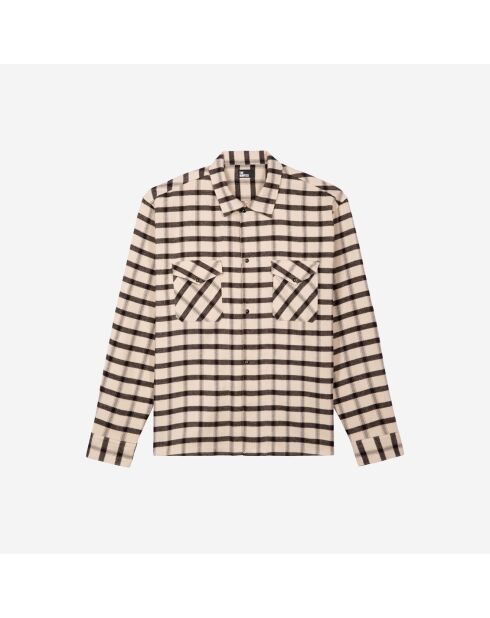 Chemise manches longues à carreaux beige et noire