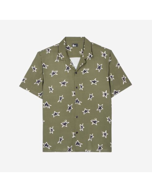 Chemise manches courtes imprimé étoiles kaki