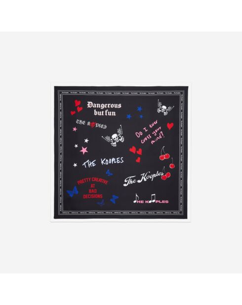 Foulard 100% soie imprimée noir