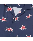 Chemise manches courtes imprimé étoiles bleu marine et rouge