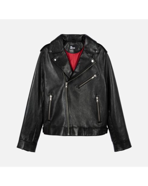 Blouson biker en cuir noir