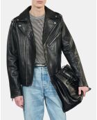 Blouson biker en cuir noir