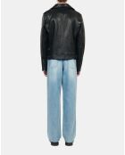 Blouson biker en cuir noir