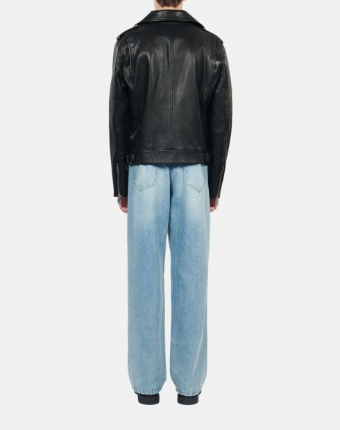 Blouson biker en cuir noir