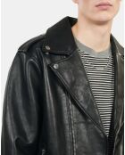 Blouson biker en cuir noir