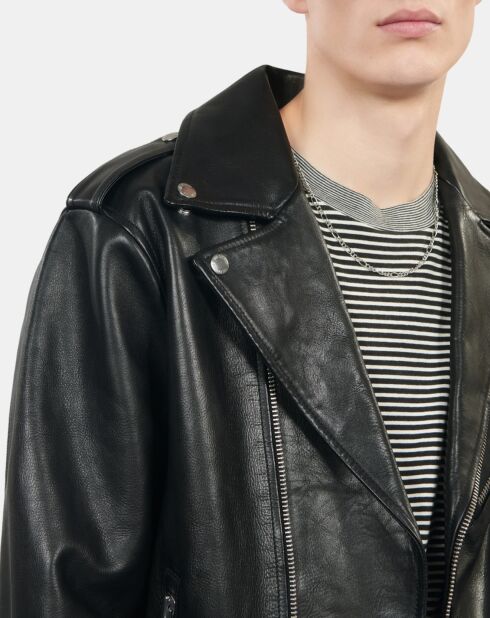 Blouson biker en cuir noir