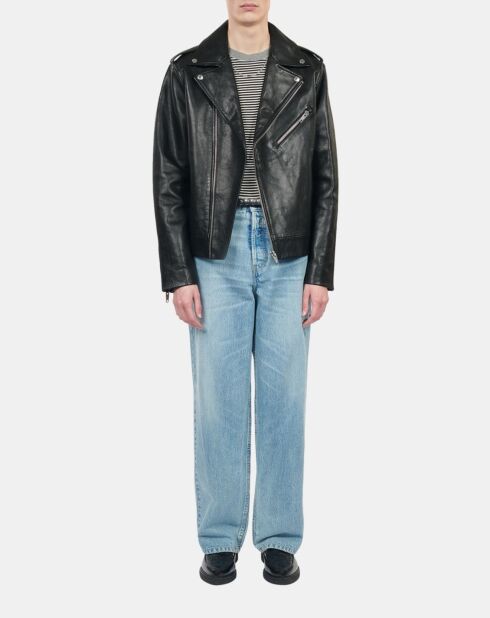 Blouson biker en cuir noir