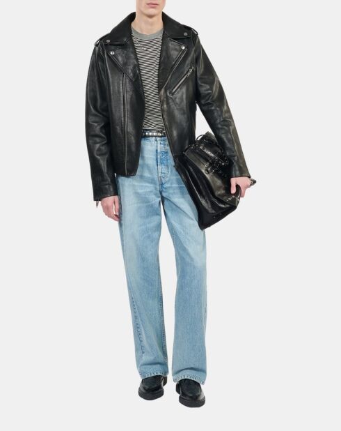 Blouson biker en cuir noir