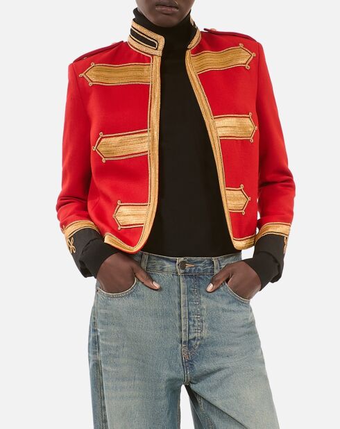 Veste style officier 100% laine rouge