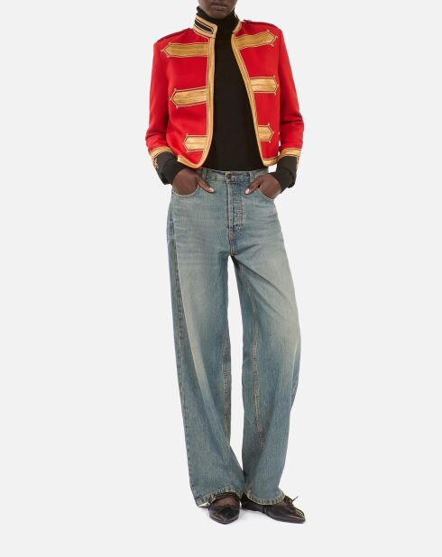 Veste style officier 100% laine rouge