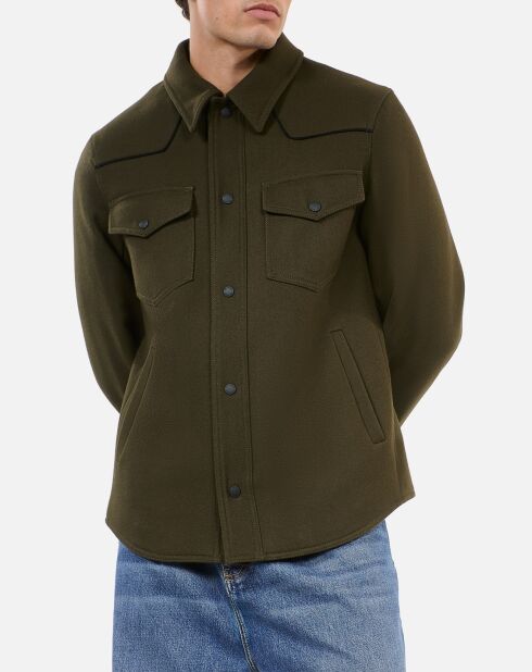 Blouson style surchemise en Laine mélangée kaki
