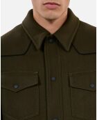 Blouson style surchemise en Laine mélangée kaki