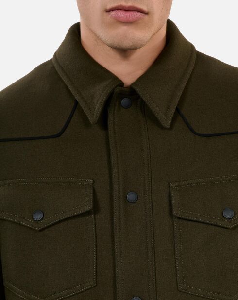 Blouson style surchemise en Laine mélangée kaki