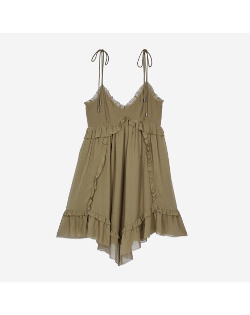 Robe courte 100% soie kaki