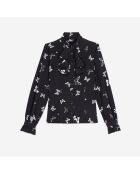 Chemise 100% soie imprimée papillons noire et blanche
