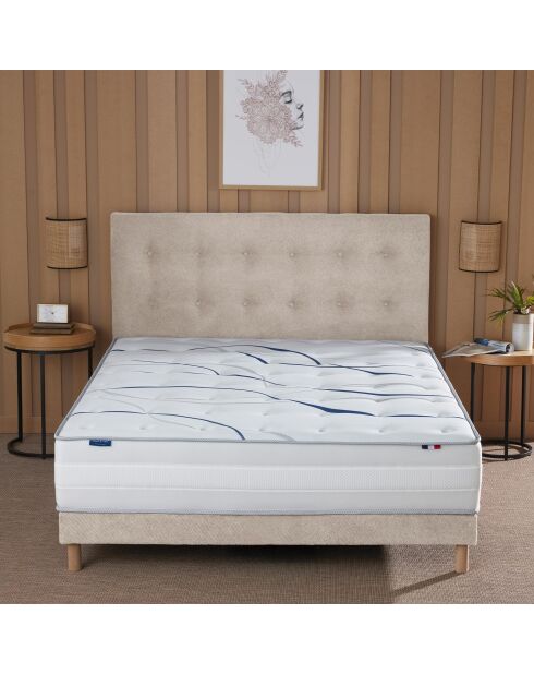 Ensemble matelas mémoire de forme ALTEA + sommier, chenille bouclettes Crème - 140x190 cm