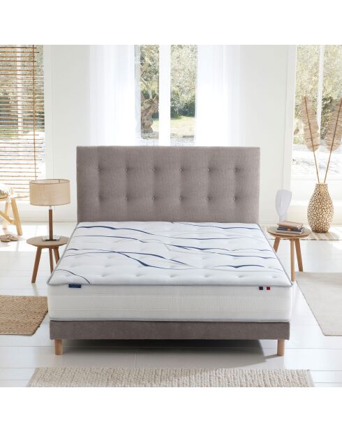 Ensemble matelas mousse HD NUVIA + sommier + tête de lit, chenille bouclettes Gris clair - 140x200 cm
