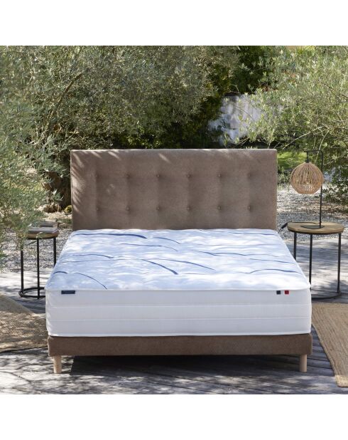 Ensemble matelas mémoire de forme ALTEA + sommier + tête de lit, chenille bouclettes Moka - 140x200 cm