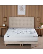 Ensemble matelas mousse HD NUVIA + sommier + tête de lit, chenille bouclettes Crème - 160x200 cm