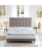 Ensemble matelas mousse HD SERENA + sommier + tête de lit, chenille bouclettes Gris clair - 140x200 cm