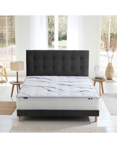Ensemble matelas mousse HD NUVIA + sommier + tête de lit, chenille bouclettes Gris anthracite - 140x200 cm