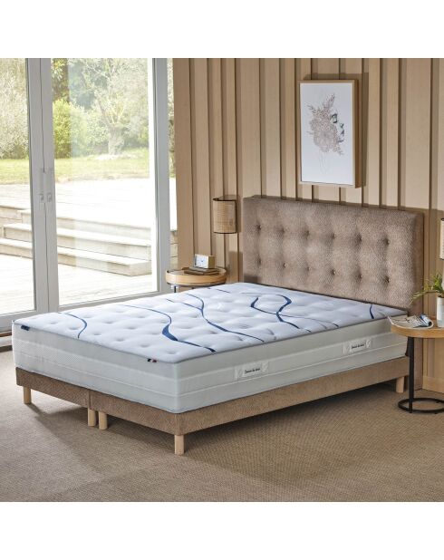 Ensemble sommier + tête de lit Eden chenille bouclettes Moka - 2x80x200 cm