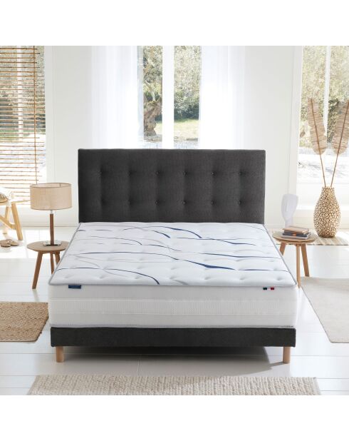 Ensemble matelas mémoire de forme ALTEA + sommier + tête de lit, chenille bouclettes Gris anthracite - 140x200 cm