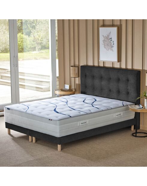 Ensemble sommier + tête de lit Eden chenille bouclettes Gris anthracite - 2x80x200 cm