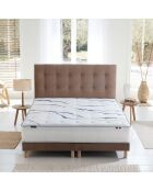 Ensemble matelas mousse HD NUVIA + sommier + tête de lit, chenille bouclettes Moka - 160x200 cm