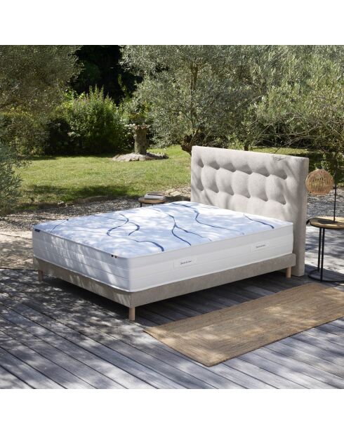 Tete de lit capitonnée Eden crème, chenille bouclettes - 160 cm