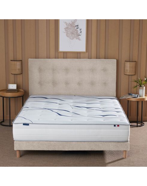 Ensemble matelas mousse HD SERENA + sommier + tête de lit, chenille bouclettes Crème - 140x190 cm