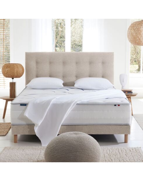 Sommier tapissier Eden crème, bois massif, chenille bouclettes - 140x190 cm