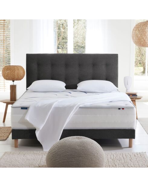 Tete de lit capitonnée Eden gris anthracite, chenille bouclettes - 180 cm