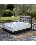 Tete de lit capitonnée Eden gris anthracite, chenille bouclettes - 140 cm