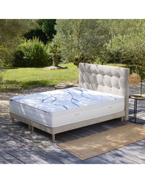 Ensemble sommier + tête de lit Eden chenille bouclettes Crème - 2x80x200 cm