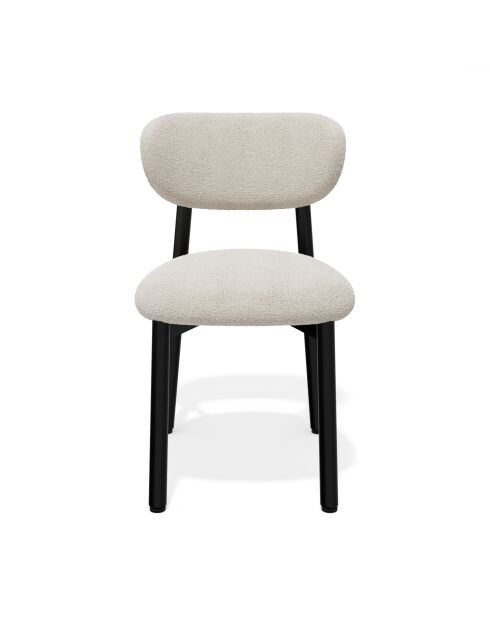2 Chaises LUMI tissu bouclette crème pieds noirs – 49x57.5x77cm